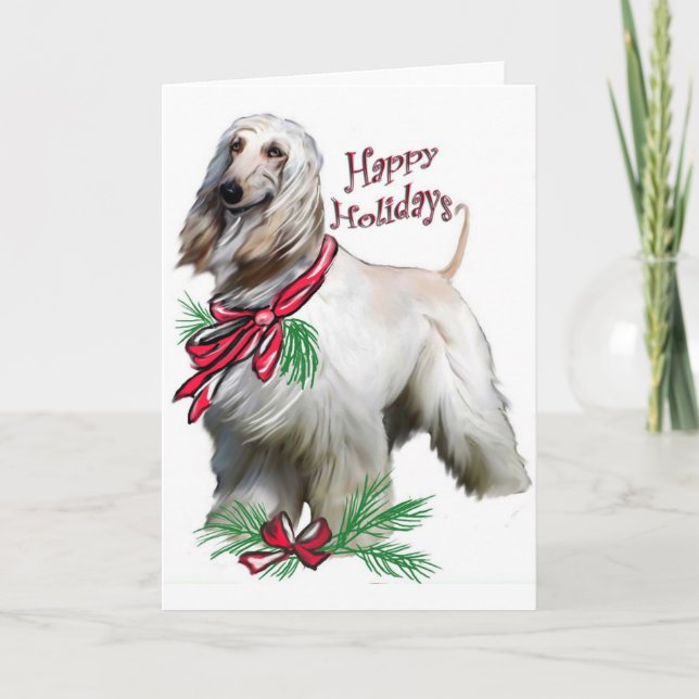Festividades Cartão de Natal de Hound Afegão (Frente)
