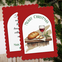 Cartão de Natal de Ilustração Rústica Pão & Vinho 