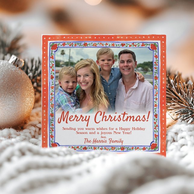 Festividades Cartão de Natal de Impressão de Bloco Floral de Aq (Criador carregado)