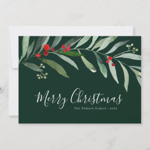 Festividades cartão de natal de inverno verde-férn merry