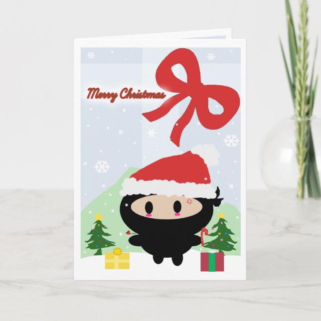 Festividades Cartão de Natal de Kawaii Ninja (Frente)