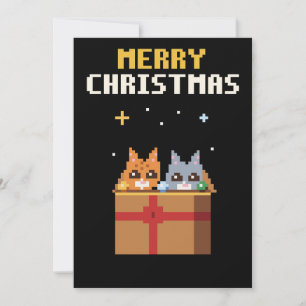 Festividades Cartão de Natal de Kittens em uma Caixa em Pixel A