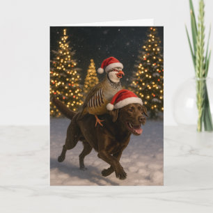 Festividades Cartão de Natal de Labrador Chocolate e Perdiz