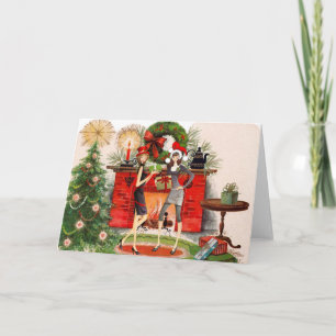 Festividades Cartão de Natal de lareira com duas mulheres
