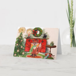 Festividades Cartão de Natal de lareira e Raposa