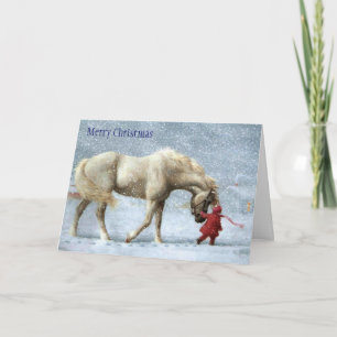 Festividades Cartão de Natal de Menina e Cavalo