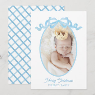 Festividades Cartão de Natal de Menino com Aquarela e Fita Azul