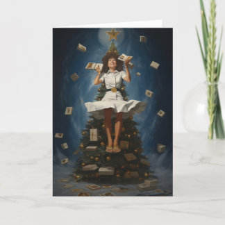 Festividades Cartão de Natal de Mulher Surreal Estranha