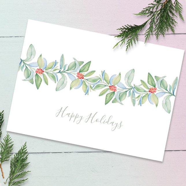 Festividades Cartão de Natal de Na moda Vermelho e Verde com Aq (Happy Holidays Christmas cards unique watercolor red and green botanical art Victoria Grigaliunas)