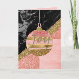 Festividades Cartão de Natal de Ornamento Glitérico Rosa e Dour