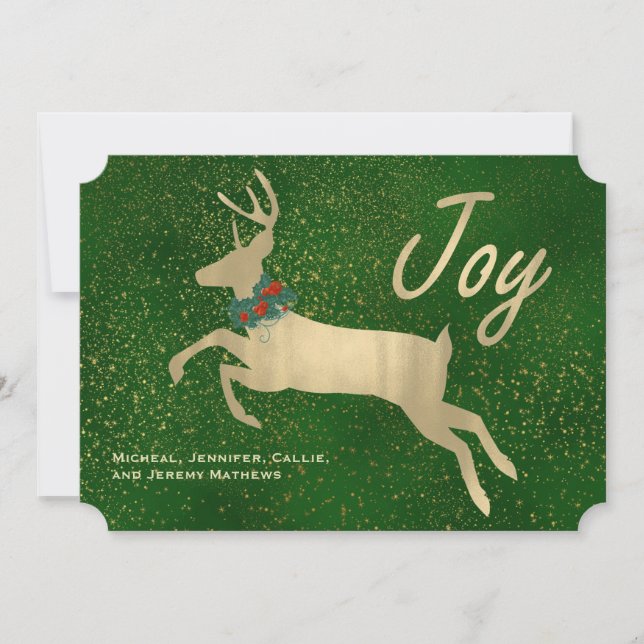 Festividades Cartão de Natal de ouro Deer Joy (Frente)