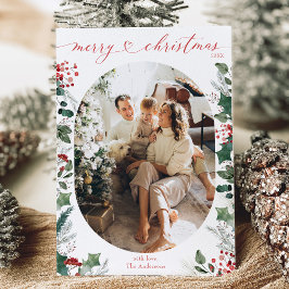 Festividades Cartão de Natal de Oval Verde Mínimo