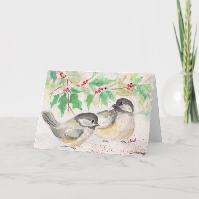 Festividades Cartão de Natal de Pássaros Chickadee (Frente)