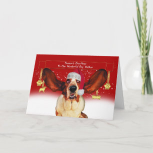 Festividades cartão de natal de passeio de cão com basset