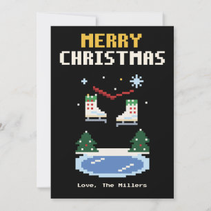 Festividades Cartão de Natal de Patins de Gelo em Pixel Art