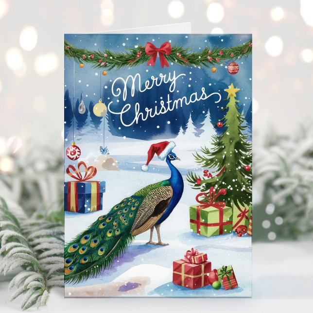 Festividades Cartão de Natal de Pavão em Aquarela Feliz Natal (Criador carregado)