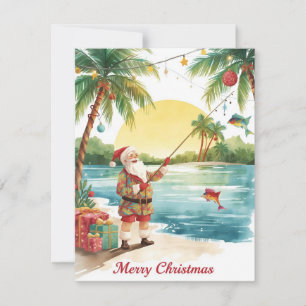 Festividades Cartão de Natal de Pesca com Papai Noel