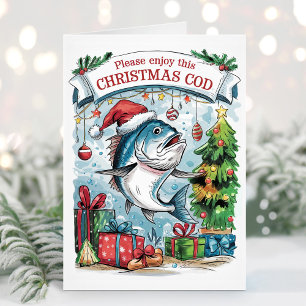 Festividades Cartão de Natal de pesca engraçado do bacalhau de 