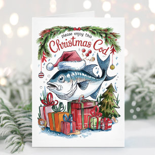 Festividades Cartão de Natal de Pescaria Divertido do Bacalhau 