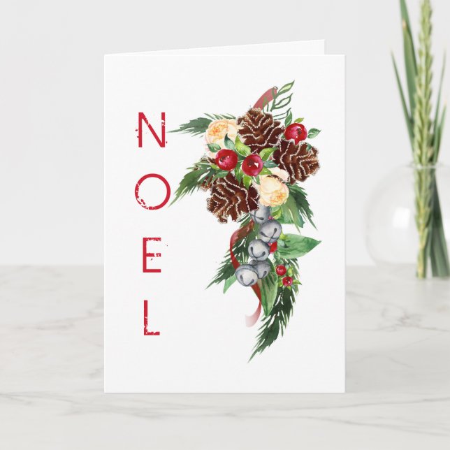 Festividades Cartão de Natal de Pine Cones e rosas (Frente)