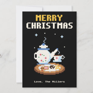 Festividades Cartão de Natal de Pixel Art Chá e Biscoitos