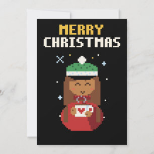 Festividades Cartão de Natal de Pixel Art Cozy Girl Cocoa