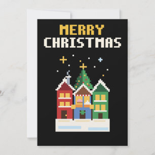 Festividades Cartão de Natal de Pixel Art da Vila de Natal