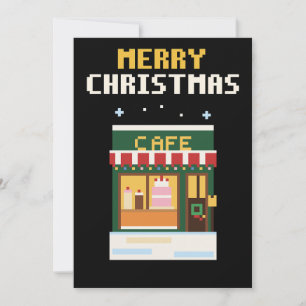 Festividades Cartão de Natal de Pixel Art do Café Aconchegante