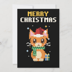 Festividades Cartão de Natal de Pixel Art do Papai Noel Gato
