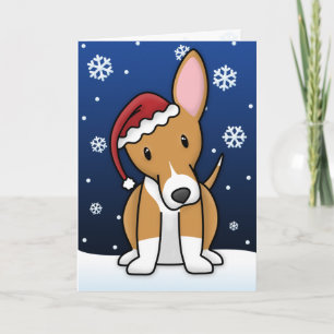 Festividades Cartão de Natal de Podengo Português Kawaii