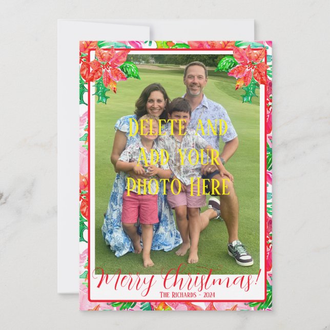 Festividades Cartão de Natal de Poinsettia Floral Colorida (Frente)