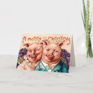 Festividades Cartão de Natal de Porcos Vitorianos Antigos