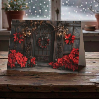 Festividades Cartão de Natal de Porta de Entrada com Poinsettia
