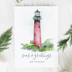 Festividades Cartão de Natal de Praia de Farol de Aquarela