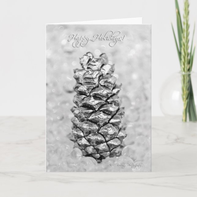 Festividades Cartão de Natal de Prata Pine Cone (Frente)