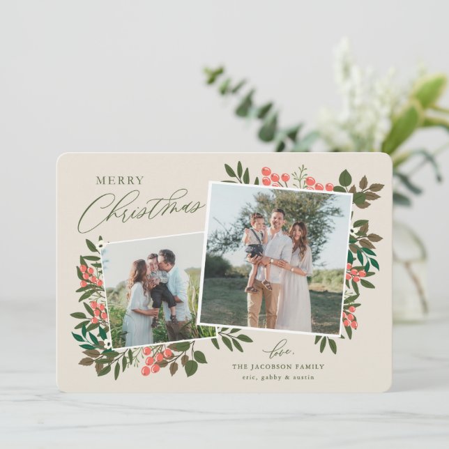 Festividades Cartão de Natal de Quadro Botânico (Em pé/Frente)