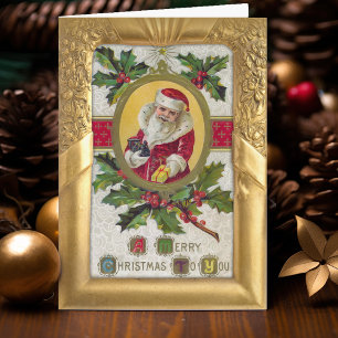 Festividades Cartão de Natal de Quadro Dourado para Papais noei