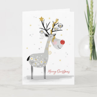 Festividades Cartão de Natal de Rena Feliz com Amigos Passarinh