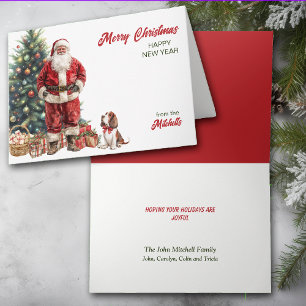 Festividades Cartão de Natal de Santa Claus e Basset Hound