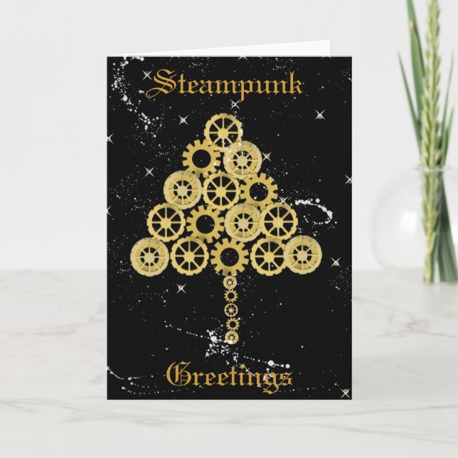 Festividades Cartão de Natal de Saudações Steampunk (Frente)
