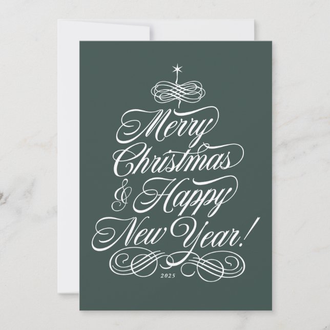 Festividades Cartão de Natal de Script em Verde (Frente)