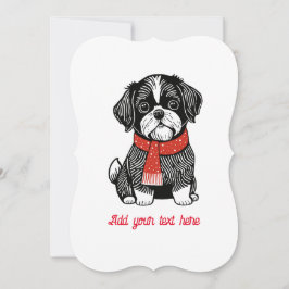 Festividades Cartão de Natal de Shih Tzu em Estilo Linocut Retr