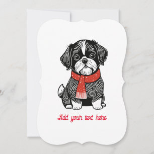 Festividades Cartão de Natal de Shih Tzu em Estilo Linocut Retr
