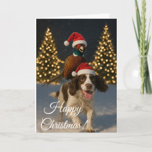Festividades Cartão de Natal de Springer Spaniel e Faisão
