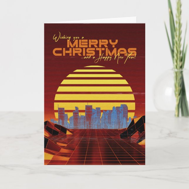 Festividades Cartão de Natal de Synthwave Laranja (Frente)