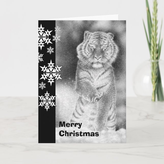 Festividades Cartão de Natal de Tigre Siberiano (Frente)