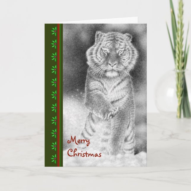 Festividades Cartão de Natal de Tigre Siberiano (Frente)