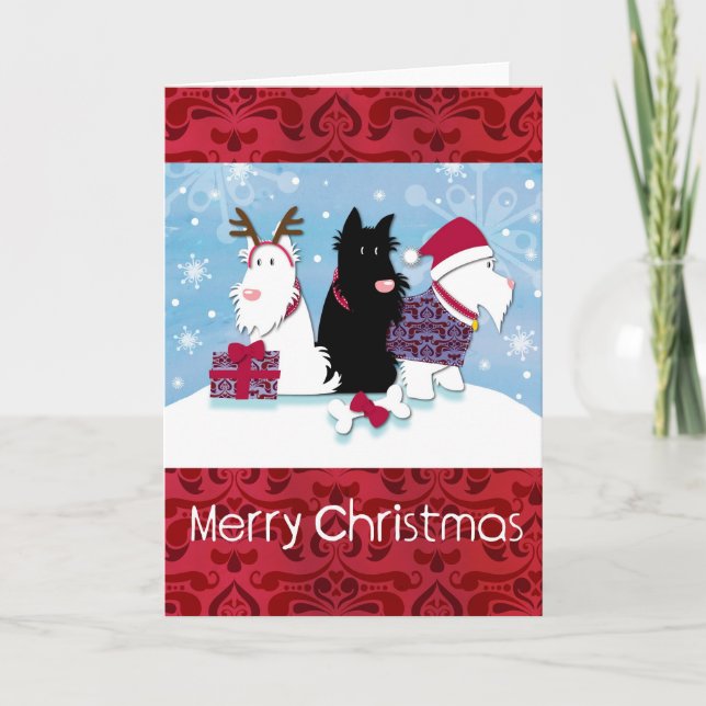 Festividades Cartão de Natal de três cães de Scotty (Frente)