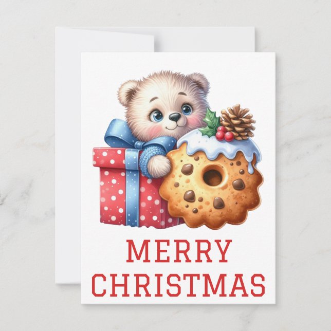 Festividades Cartão de Natal de Urso Fofo (Frente)