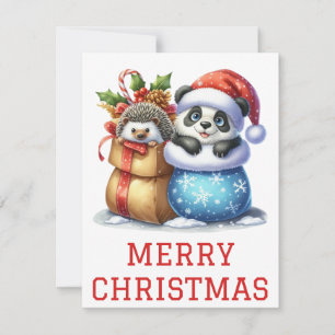 Festividades Cartão de Natal de Urso Panda Fofo e Filhote de Ou